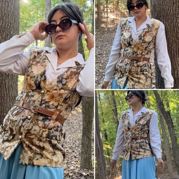 GROOVY Y2K VTG 'Breakin' Loose' unique blouse ~ faux button up shirt & vest! - Picture 3 of 8